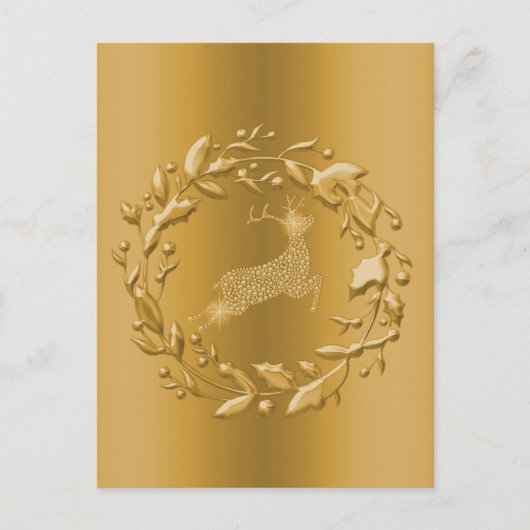 Golden Reindeer en Wreath Kerstmis Feestdagenkaart (Voorkant)