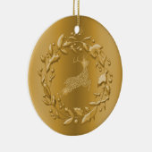 Golden Reindeer en Wreath Kerstmis Keramisch Ornament (Rechts)