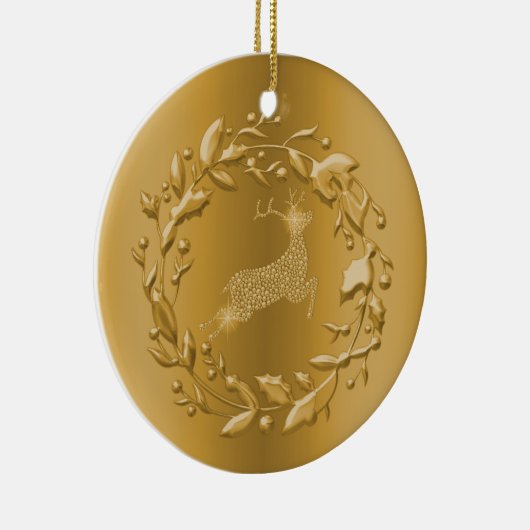 Golden Reindeer en Wreath Kerstmis Keramisch Ornament (Rechts)