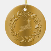Golden Reindeer en Wreath Kerstmis Keramisch Ornament (Voorkant)