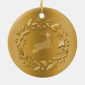 Golden Reindeer en Wreath Kerstmis Keramisch Ornament (Achterkant)