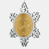 Golden Reindeer en Wreath Kerstmis Tin Sneeuwvlok Ornament (Rechts)