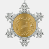 Golden Reindeer en Wreath Kerstmis Tin Sneeuwvlok Ornament (Voorkant)