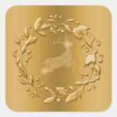 Golden Reindeer en Wreath Kerstmis Vierkante Sticker (Voorkant)