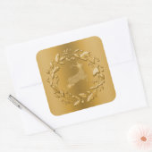 Golden Reindeer en Wreath Kerstmis Vierkante Sticker (Envelop)