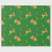 Golden Reindeer Green Kerstmis Cadeaupapier (Vlak)