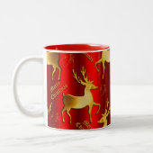Golden Reindeer op Rode Kerstmis Tweekleurige Koffiemok (Links)
