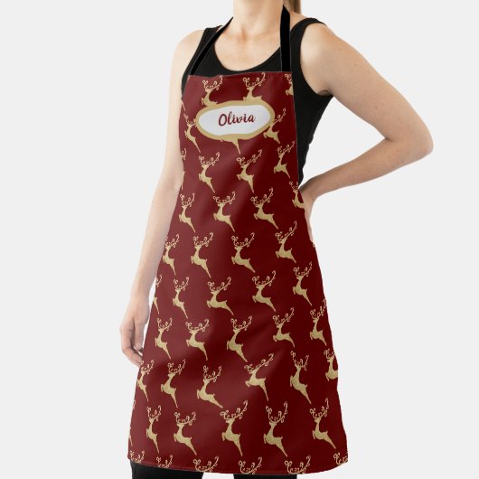 Golden Reindeer Pattern, gepersonaliseerd Schort (Insitu)