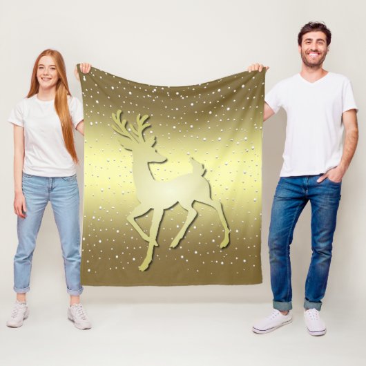 Golden Reindeer Snowy Fleece Blanket Deken (In situ)
