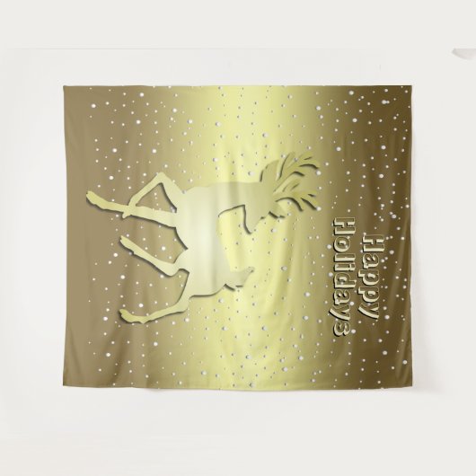 Golden Reindeer Snowy Holiday Backdrop Wandkleed (Voorkant (horizontaal))