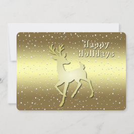 Golden Reindeer Snowy Holiday Card Feestdagenkaart