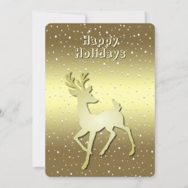 Golden Reindeer Snowy Holiday Card Feestdagenkaart
