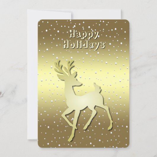 Golden Reindeer Snowy Holiday Card Feestdagenkaart (Voorkant)