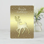Golden Reindeer Snowy Holiday Card Feestdagenkaart (Staand voorkant)