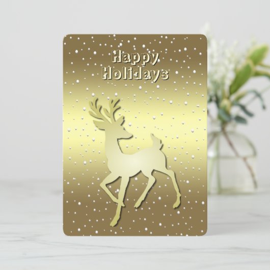 Golden Reindeer Snowy Holiday Card Feestdagenkaart (Staand voorkant)