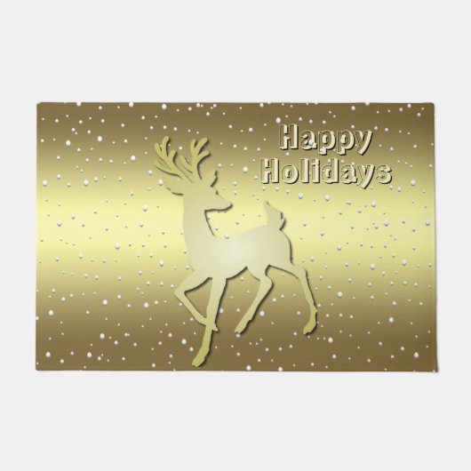 Golden Reindeer Snowy Holiday Doormat Deurmat (Voorkant)