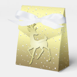 Golden Reindeer Snowy Holiday Favor Box Bedankdoosjes