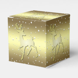 Golden Reindeer Snowy Holiday Favor Box Bedankdoosjes