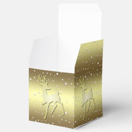 Golden Reindeer Snowy Holiday Favor Box Bedankdoosjes (Geopend)