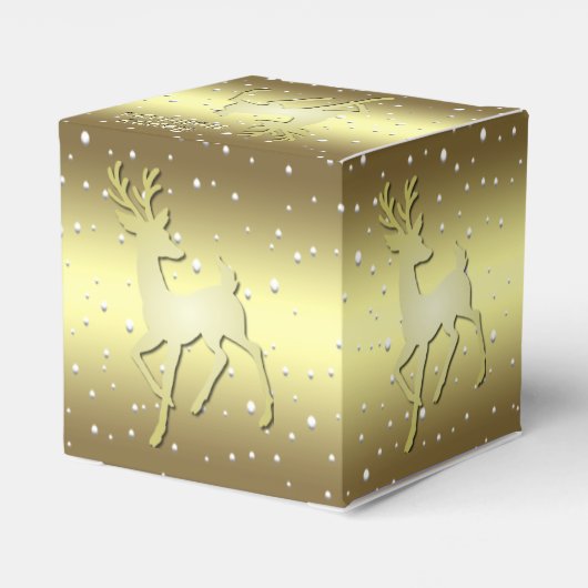 Golden Reindeer Snowy Holiday Favor Box Bedankdoosjes (Achterkant)