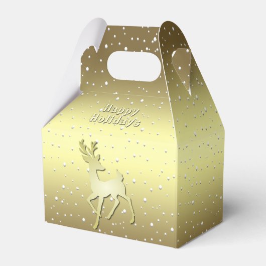Golden Reindeer Snowy Holiday Favor Box Bedankdoosjes (Achterkant)