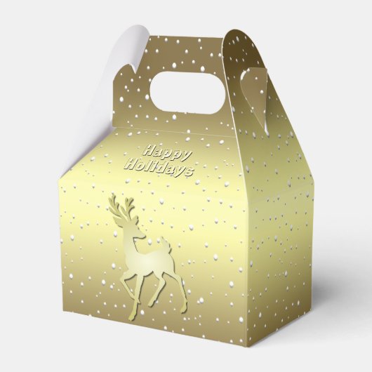 Golden Reindeer Snowy Holiday Favor Box Bedankdoosjes (Voorkant Zijde)