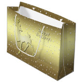 Golden Reindeer Snowy Holiday Gift Bag Groot Cadeauzakje (Voorkant Gekanteld)