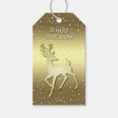 Golden Reindeer Snowy Holiday Gift Tag Cadeaulabel (Voorkant)