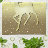 Golden Reindeer Snowy Holiday Kitchen Towel Theedoek (Gevouwen)