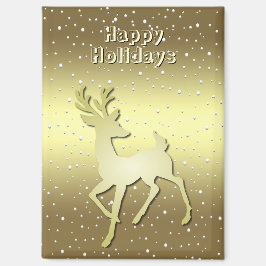 Golden Reindeer Snowy Holiday Magnet