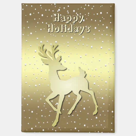 Golden Reindeer Snowy Holiday Magnet (Voorkant)