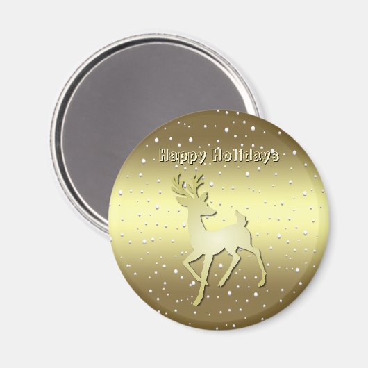 Golden Reindeer Snowy Holiday Magnet (Voorkant / Achterkant)