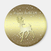 Golden Reindeer Snowy Holiday Magnet (Voorkant)