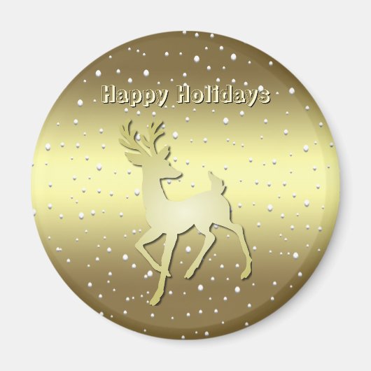 Golden Reindeer Snowy Holiday Magnet (Voorkant)