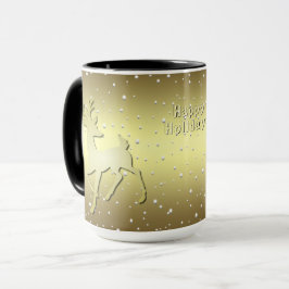 Golden Reindeer Snowy Holiday Mug Mok