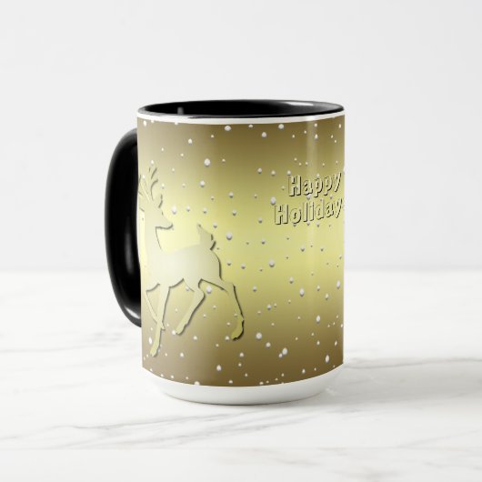 Golden Reindeer Snowy Holiday Mug Mok (Voorkant links)