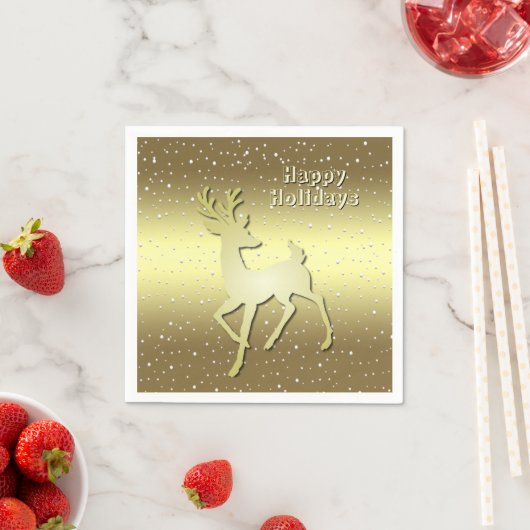 Golden Reindeer Snowy Holiday Napkin Servet (Insitu)