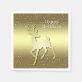 Golden Reindeer Snowy Holiday Napkin Servet (Voorkant)