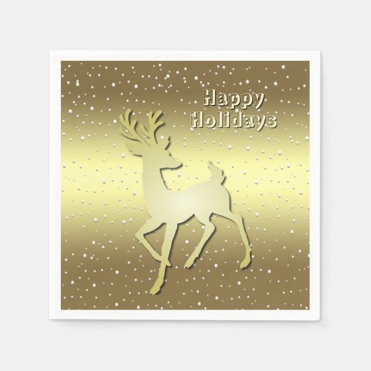 Golden Reindeer Snowy Holiday Napkin Servet (Voorkant)