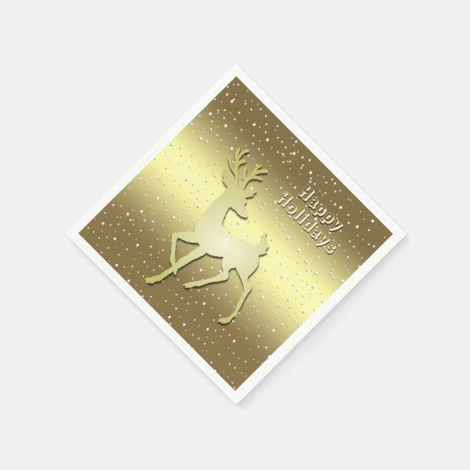 Golden Reindeer Snowy Holiday Napkin Servet (Hoek)