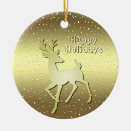 Golden Reindeer Snowy Holiday Ornament