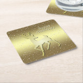 Golden Reindeer Snowy Holiday Paper Coaster Kartonnen Onderzetters (Schuin)