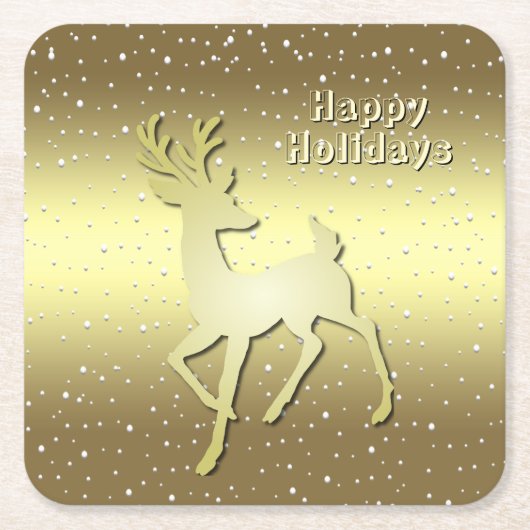 Golden Reindeer Snowy Holiday Paper Coaster Kartonnen Onderzetters (Voorkant)