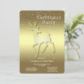 Golden Reindeer Snowy Holiday Party Invitation Kaart (Staand voorkant)