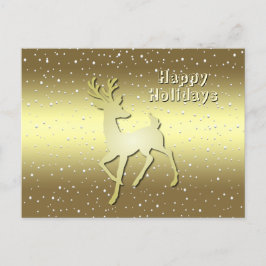 Golden Reindeer Snowy Holiday Postcard Briefkaart