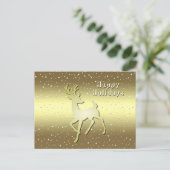 Golden Reindeer Snowy Holiday Postcard Briefkaart (Staand voorkant)