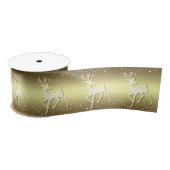 Golden Reindeer Snowy Holiday Satin Ribbon Satijnen Lint (Spoel)