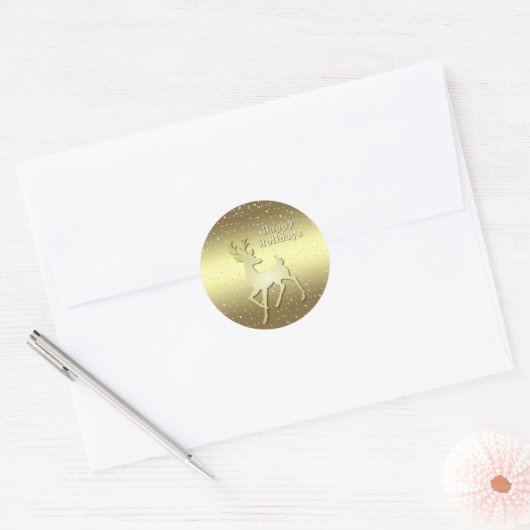 Golden Reindeer Snowy Holiday Sticker (Envelop)
