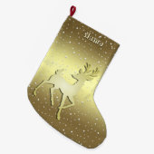 Golden Reindeer Snowy Holiday Stocking Grote Kerstsok (Voorkant (Hangend))