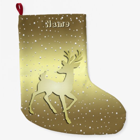 Golden Reindeer Snowy Holiday Stocking Grote Kerstsok (Voorkant)